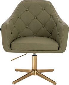 HR831CROSS Scaun Khaki Piele Ecologica Premium Soft cu Bază Aurie