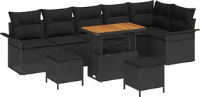 vidaXL Set de canapele pentru grădină cu pernă 9 pcs Negru poliratan