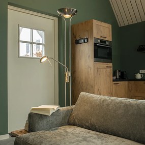 Lampă de podea din oțel cu lampă de citit incluzând LED și dimmer - Diva 2