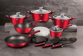 Set de oale si tigai cu capace, marmorate, 18 piese Burgundy Metalic Line Berlinger Haus BH 7035