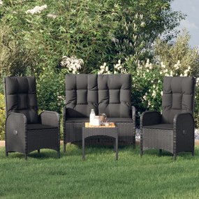 Set mobilier relaxare grădină 4 piese cu perne poliratan negru