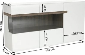 Comodă, albă strălucitoare HG/stejar sonoma închis, LYNATET TYP 42