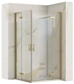 Cabina de dus patrata Rea Hugo cu 2 usi batante 90x90 cm auriu periat