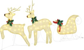 vidaXL Reni LED 3 pcs Alb cald țesătură