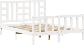 vidaXL Cadru de pat cu tăblie, alb, king size, lemn masiv