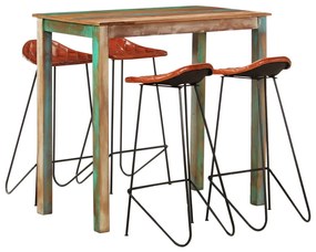 Set mobilier bar, 5 piese lemn masiv reciclat si piele naturala