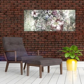 Tablou - Flori pe roata de lemn (120x50 cm)