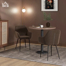 HOMCOM Set 2 Scaune de Dining Tapițate în Stil Nordic cu Brațe și Picioare din Oțel, 54x57x80 cm, Maro | Aosom Romania