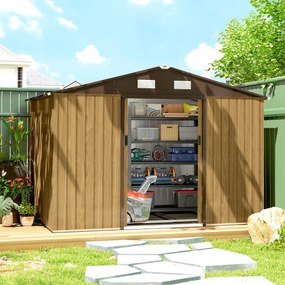 Outsunny Magazie de grădină exterioară 4,9 m² 277x195x192 cm cu ușă culisantă, ventilație și kit de fundație, maro | Aosom Romania