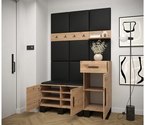Set mobilier pentru hol Amanda 5 (Stejar artisan + piele ecologică Negru). 1085901