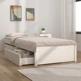 3103459 vidaXL Cadru de pat cu sertare Single 3FT, alb, 90x190 cm