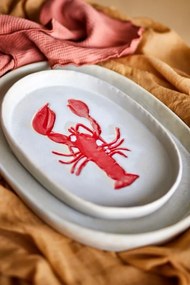 Platou oval din ceramică natur cu homar sculptat în relief, 29×18×2,5 cm, "Hadden"