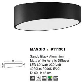 Lustra LED aplicata design modern 50cm MAGGIO negru NVL-9111361