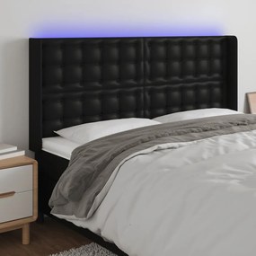 3124156 vidaXL Tăblie de pat cu LED, negru, 203x16x118/128 cm, piele ecologică