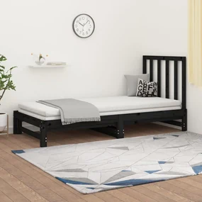 3108331 vidaXL Pat de zi extensibil, negru, 2x(90x190) cm, lemn masiv de pin