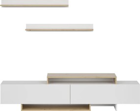 Mobilier de perete living, alb/stejar artisan, MILONA