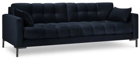 Canapea 4 locuri Mamaia cu tapiterie din catifea, picioare din metal negru, albastru inchis