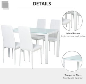 HOMCOM Set Masa pentru 4 Persoane cu 4 Scaune Tapițate, Design Modern și Elegant, Ideal pentru Dining, Alb | Aosom Romania