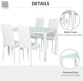 HOMCOM Set Masa pentru 4 Persoane cu 4 Scaune Tapițate, Design Modern și Elegant, Ideal pentru Dining, Alb | Aosom Romania