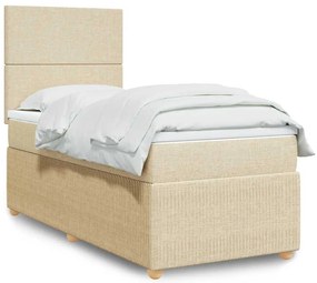 vidaXL Pat box spring cu saltea, crem, 90x200 cm, textil
