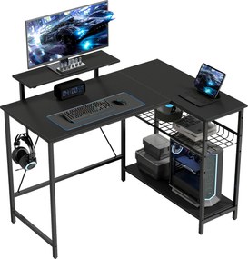 HOMCOM Birou gaming reversibil, birou de colț, suport pentru monitor, etajeră din plasă reglabilă, 114,5x82x91,5cm, negru | Aosom Romania