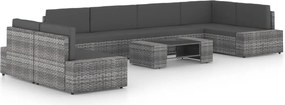 vidaXL Set mobilier de grădină cu perne, 8 piese, gri, poliratan