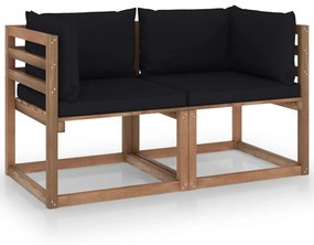 Canapea de gradina paleti, 2 locuri, perne negre, lemn pin Negru, Canapea cu 2 locuri, 1