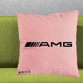 Perna Personalizata cu emblema Mercedes-AMG, 40x40 cm, Roz, Husa Detasabila, Perna Inclusa, BEKZ®