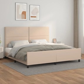 Cadru de pat cu tablie, cappuccino, 200x200 cm, piele ecologica Cappuccino, 200 x 200 cm, Culoare unica si cuie de tapiterie