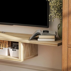 HOMCOM Suport TV mural flotant suspendat - raft perete flotant - nisa, treceri cabluri - stejar deschis | Aosom Romania