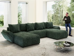 Colțar extensibil dumonde cu ladă de depozitare si sezut confortabil din spuma high-density, Berlin U Euphoria Verde 380x180 cm