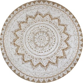 vidaXL Covor din iută împletită cu imprimeu, 90 cm, rotund