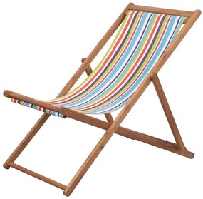 vidaXL Scaun de plajă pliabil, multicolor, textil și cadru din lemn