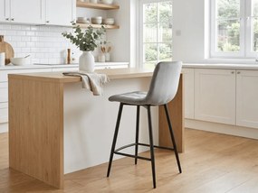 Scaun de bar gri MILA VELVET cu picioare negre