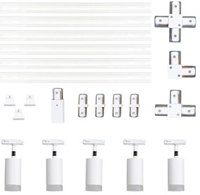 Sistem modern de iluminat pe șine cu 5 spoturi albe monofazate - Iconic Jeana