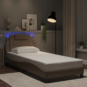 3213998 vidaXL Cadru de pat cu lumini LED cappuccino 90x200 cm piele ecologică