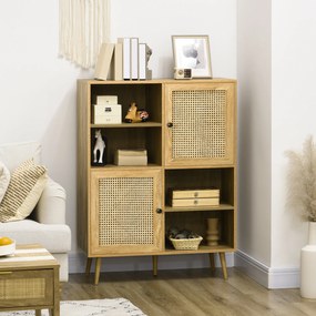 HOMCOM Bufet mobilier de depozitare dulap înalt aspect lemn și răchită design 2 uși - dim. 90L x 32,5l x 120Î cm | Aosom Romania