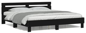3207519 vidaXL Cadru de pat cu tăblie și LED, negru, 200x200 cm