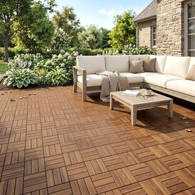 Outsunny Set de 10 bucăți Plăci exterioare din lemn 31x31 cm 0,91 m² Pardoseală grădină exterioară Antiderapante Maro închis | Aosom Romania