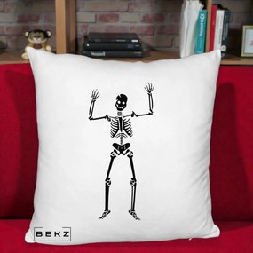 Perna Decorativa Halloween Schelet Dansator, 40x40 cm, Alb Pufos, Husa Detasabila, Perna Inclusa, BEKZ®