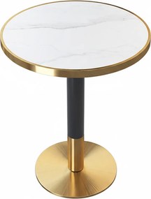 Masă bistro de sufragerie, marmură albă/negru/auriu, diametru 80 cm, OREN