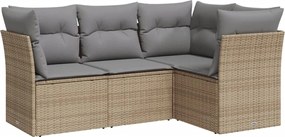 vidaXL Set canapele de grădină, 4 piese, cu perne, bej, poliratan