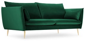 Canapea 3 locuri Agate cu tapiterie din catifea, picioare din metal auriu, verde
