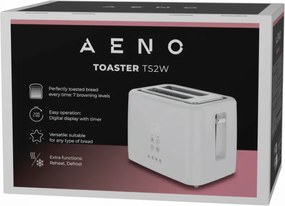 Prăjitor de pâine AENO ATS0002W, 930 W, 7 trepte, comandă tactilă, temporizator invers, protecție împotriva blocării, silențios, alb