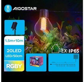 Instalație LED solară de Crăciun Aigostar 20xLED/8 funcții 11,5m IP65 multicolor