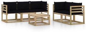 3065155 vidaXL Set mobilier de grădină cu perne negre, 6 piese