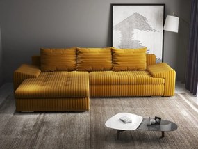 Colțar extensibil dumonde cu ladă de depozitare si sezut confortabil din spuma high-density, Leonardo Ambience Mustar 260x185 cm