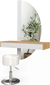 Masuta machiaj cu Oglinda LED si 2 Sertare pentru Cosmetice, Set Masa toaleta 120 cm, Alb, masuta vanity cu Riflaj, cosmetica - SEM236