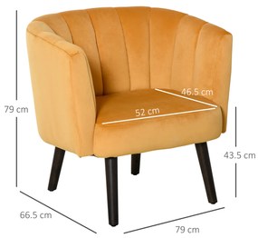 HOMCOM Fotoliu din Catifea pentru Sufragerie, Fotoliu scaun pentru Dormitor in Stil Vintage Galben 79x66,5x79cm
