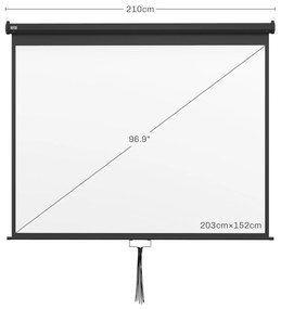 HOMCOM Ecran de Proiecție 100 Inch Reglabil, cu Montare pe Tavan și Perete, Pânză pentru Proiector, 203x152 cm, Negru | Aosom Romania